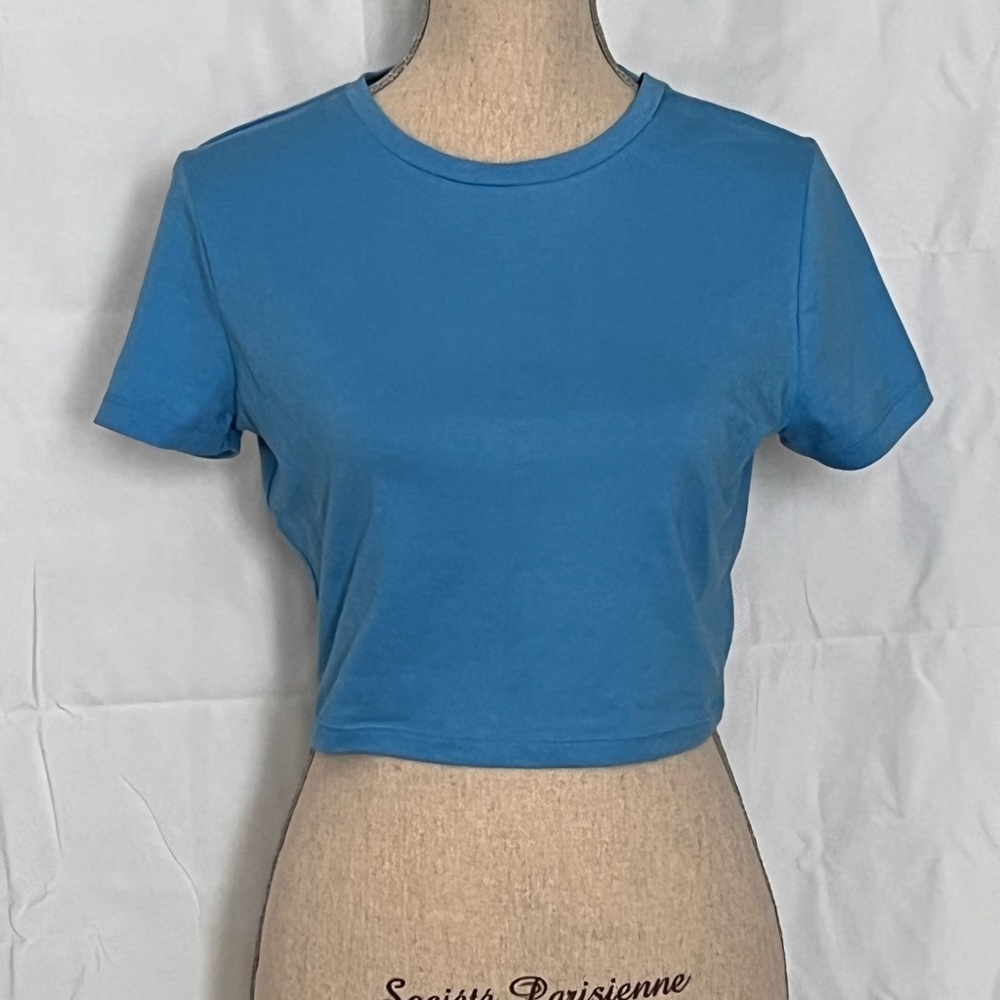 Wild Fable Vibrant Blue soft Short Sleeve Crop Top scoop neck